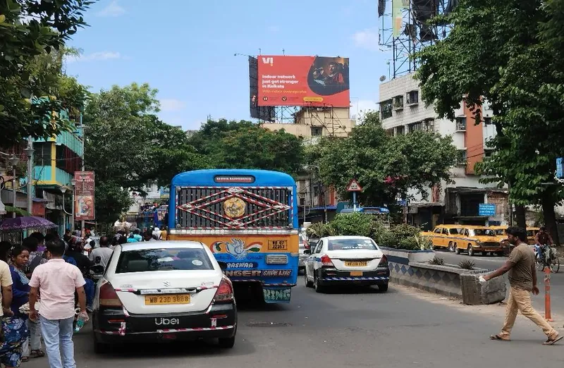 Billboard over a city junction in West Bengal