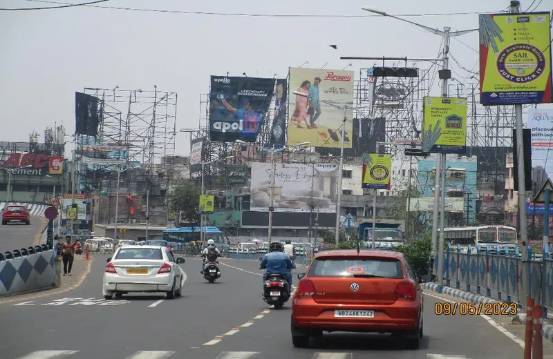 Cluster of hoardings over a city arterial road